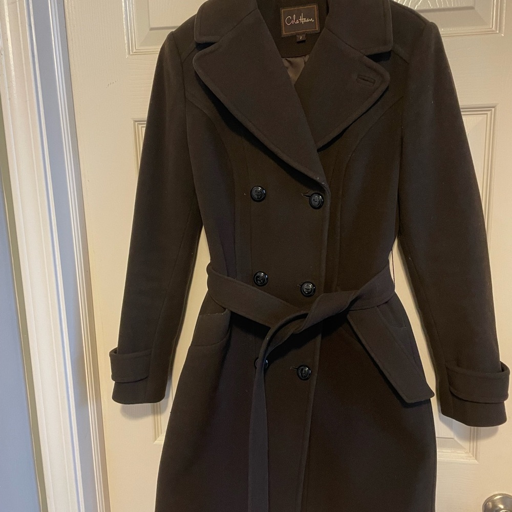 Cole Haan Dark Brown Double-Breasted Wool Coat